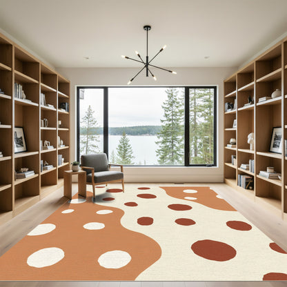 Earthy Terracotta Cream Polka Dot Organic Rug