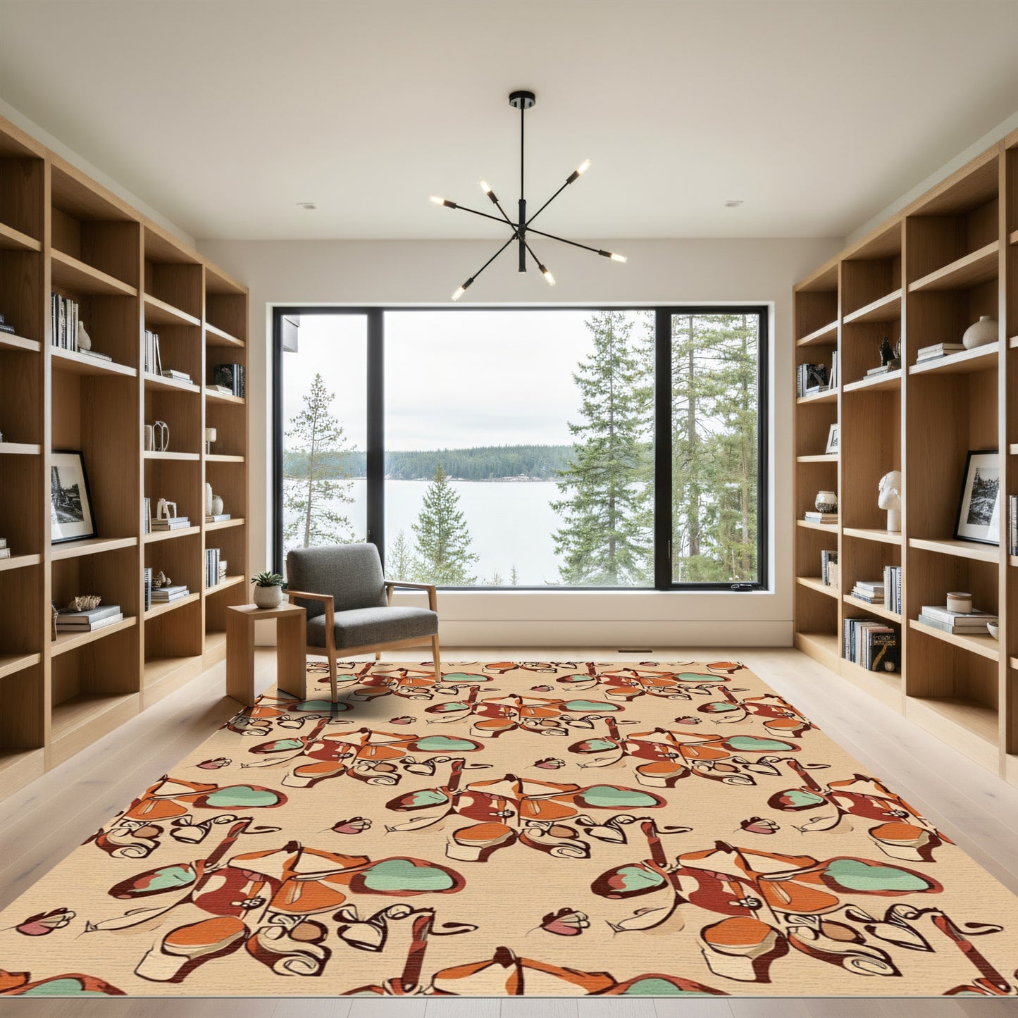 Earthy Leafy Terracotta Botanical Arrangement Rug