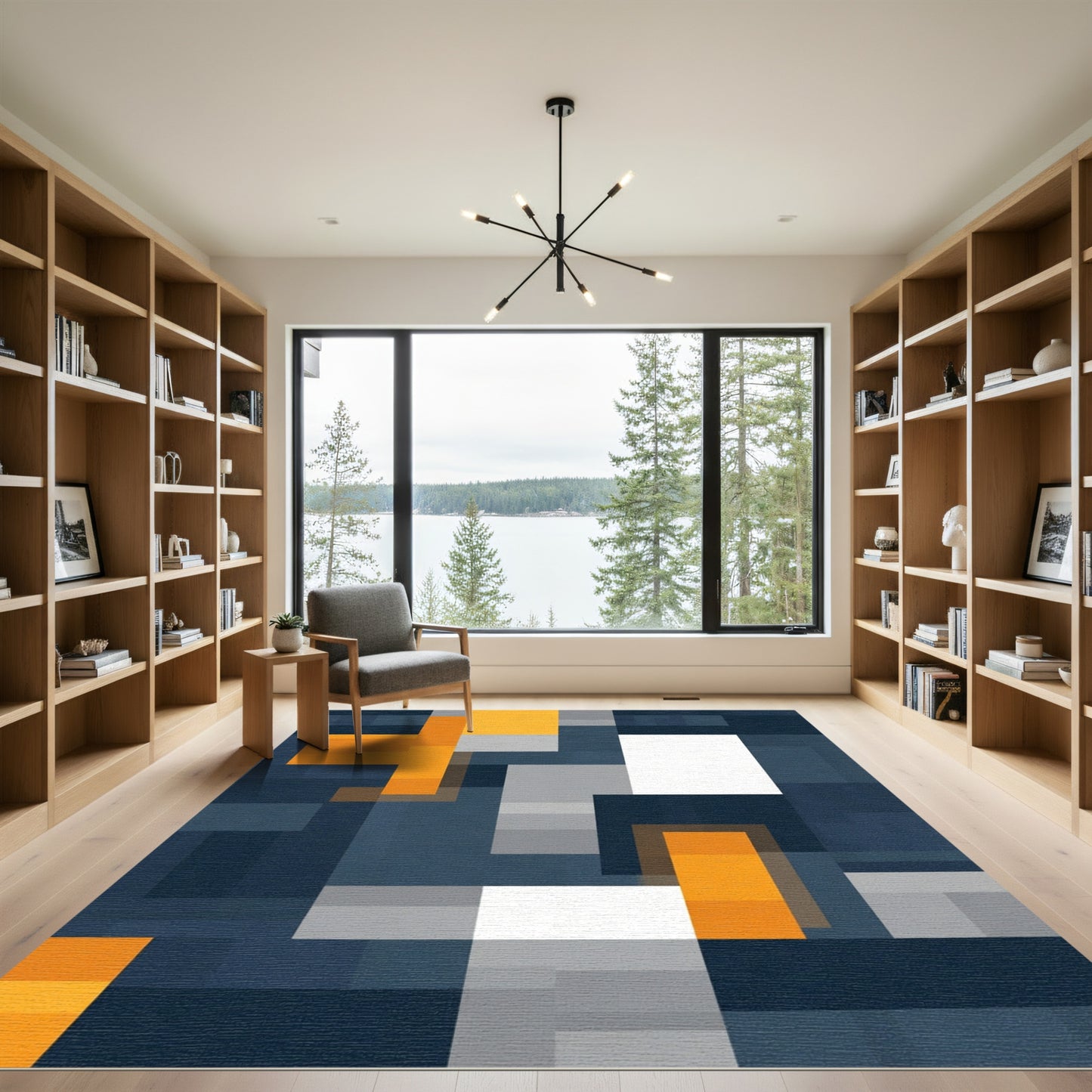 Modern Deep Blue Abstract Geometric Rug
