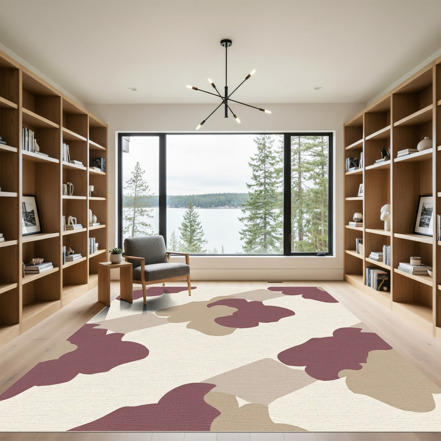 Crimson Tan Abstract Organic Shapes Rug