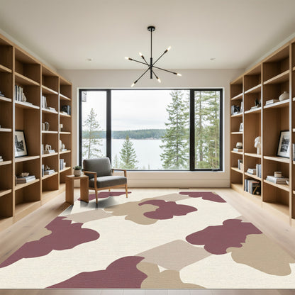 Crimson Tan Abstract Organic Shapes Rug