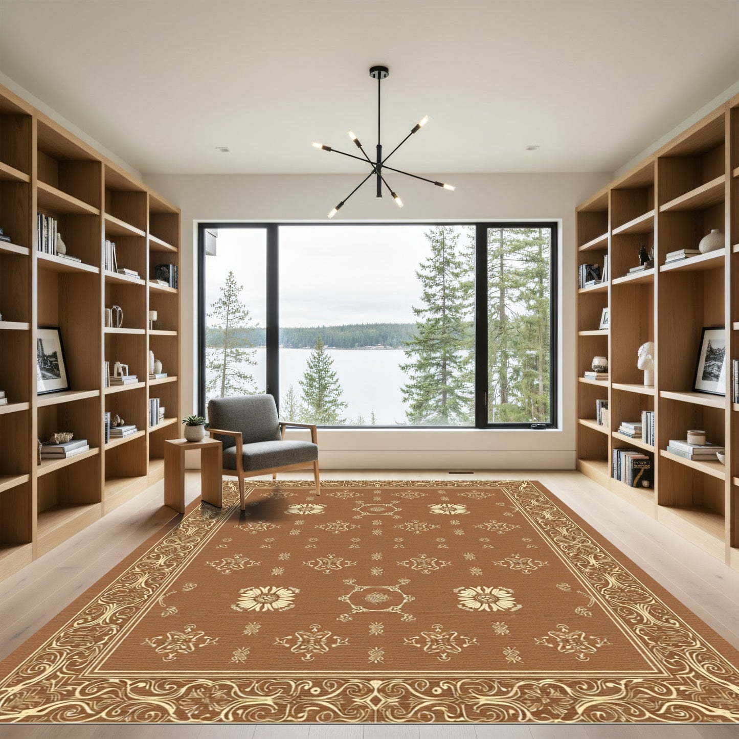 Antique Tan Floral Medallion Border Rug