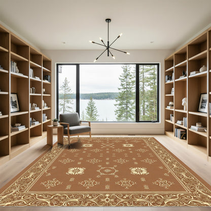 Antique Tan Floral Medallion Border Rug