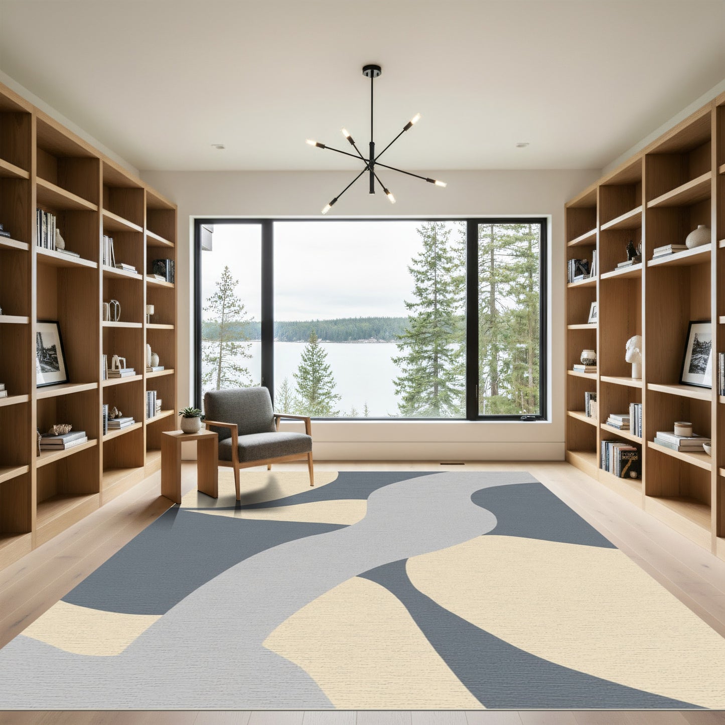 Gray Beige Curved Abstract Shapes Rug