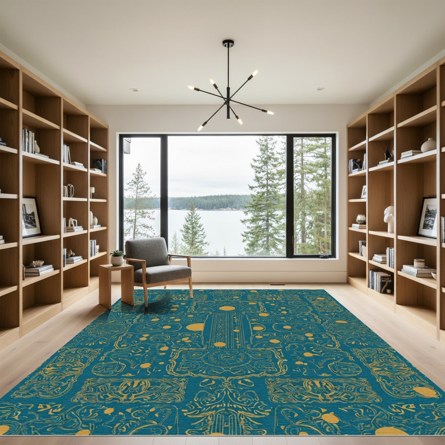 Teal Golden Ancient Glyphs Rug