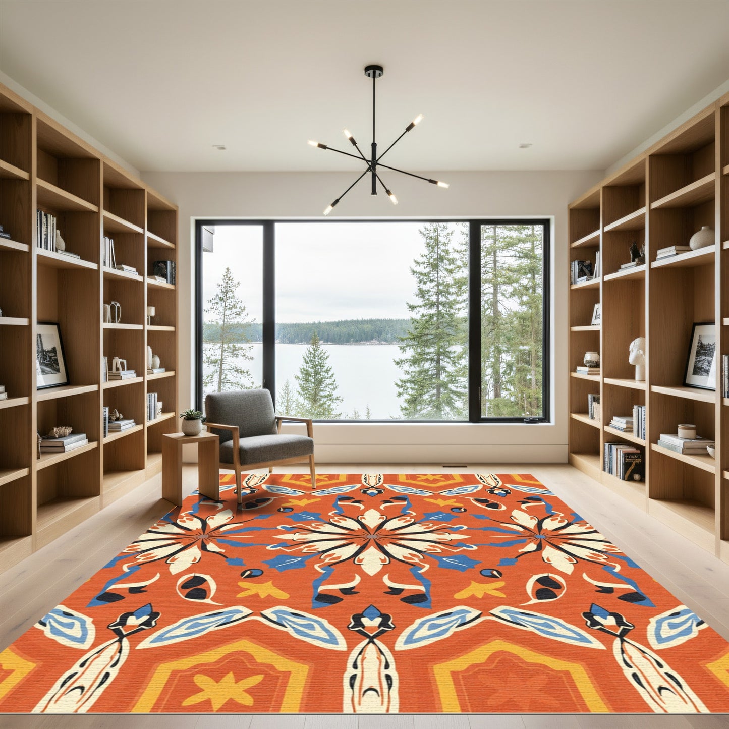 Orange Red White Blue Starburst Medallion Rug