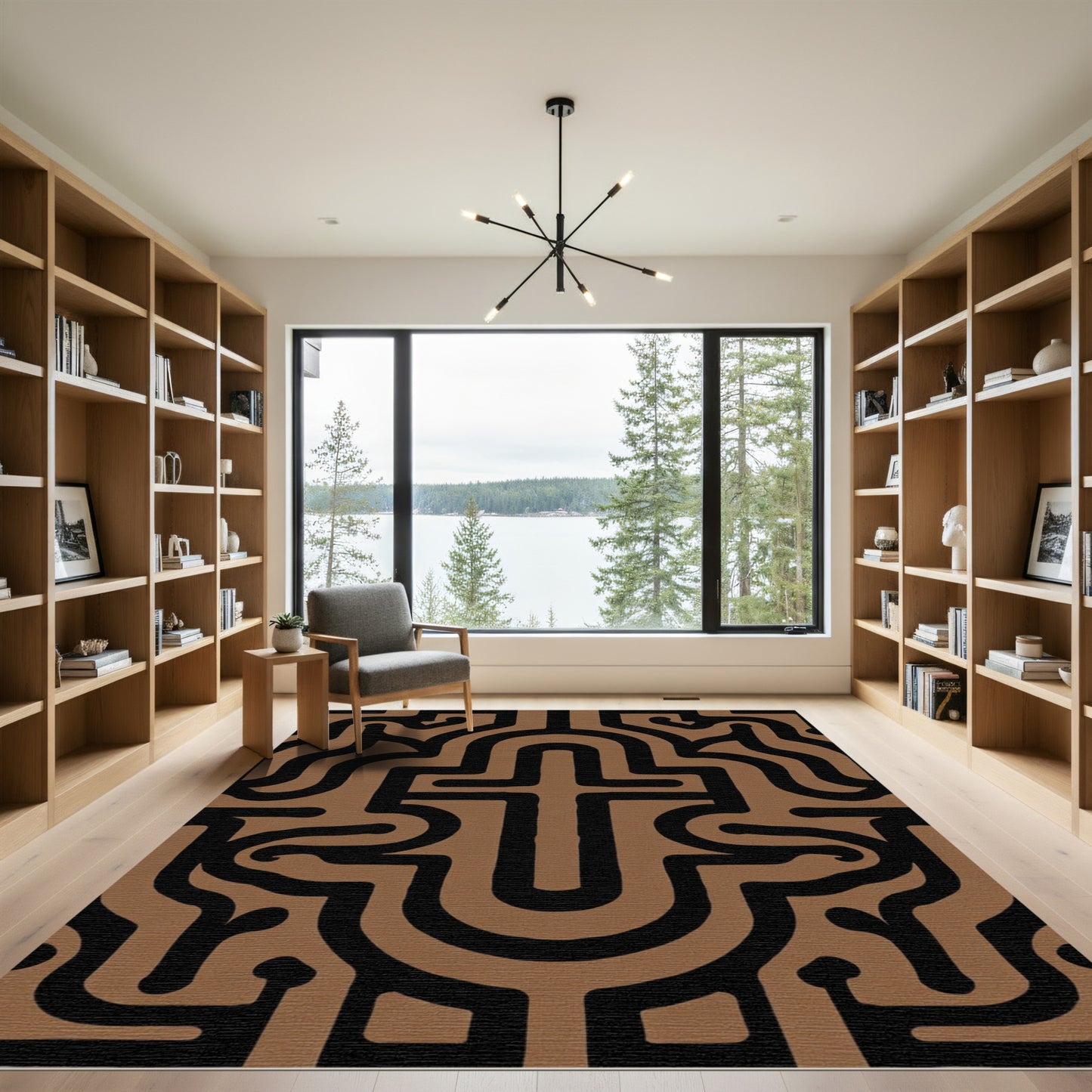 Brown Black Abstract Maze Rug
