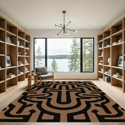 Brown Black Abstract Maze Rug