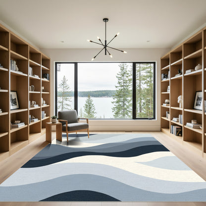 Serene Blue Wavy Gradient Ripples Rug