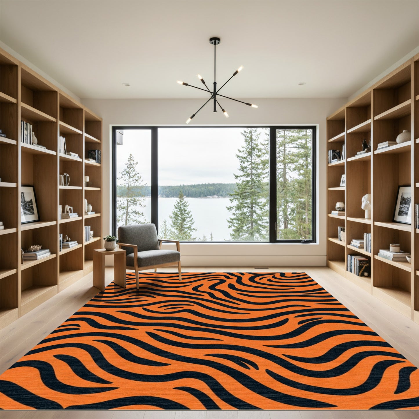 Vibrant Orange Black Animal Print Rug