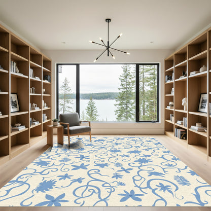 Soft Blue Floral Vine Swirls Rug