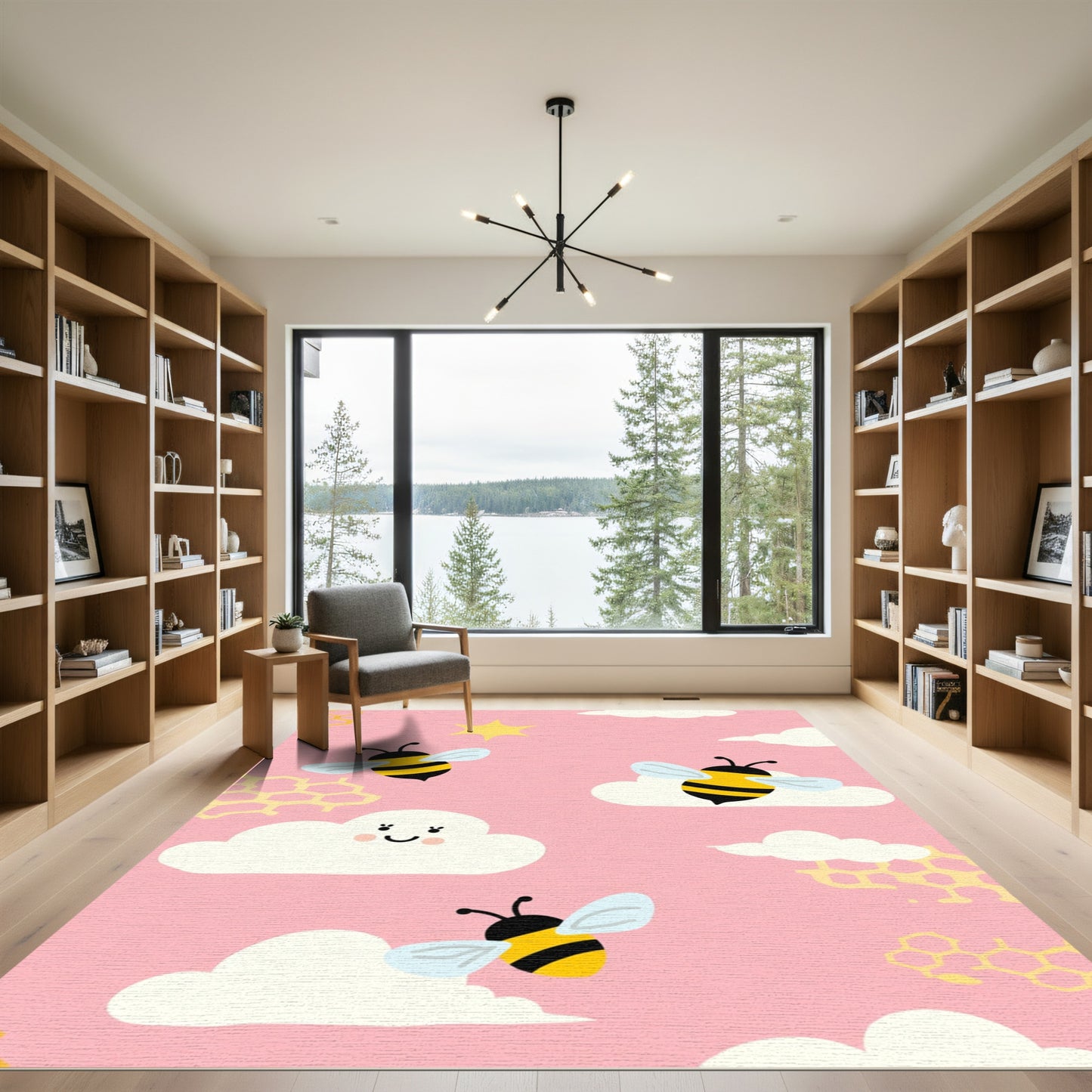 Pink Sky With Yellow Bees Clouds Rug