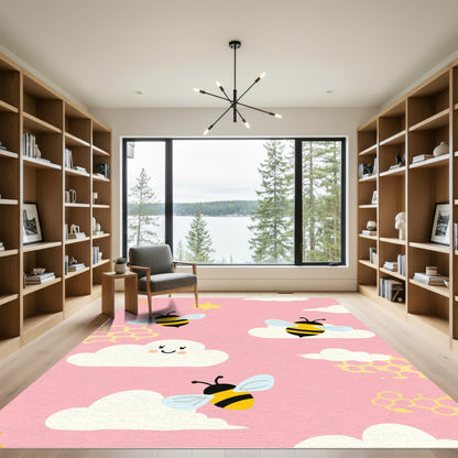 Pink Sky With Yellow Bees Clouds Rug