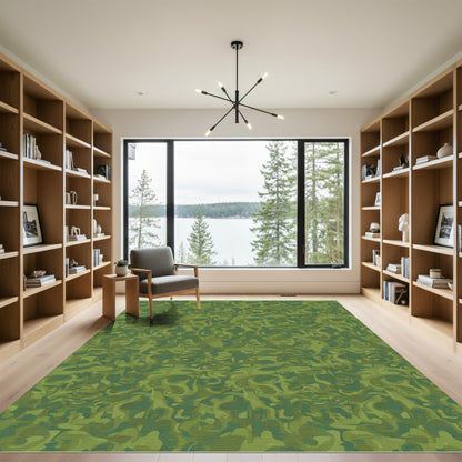 Mottled Forest Green Abstract Rug