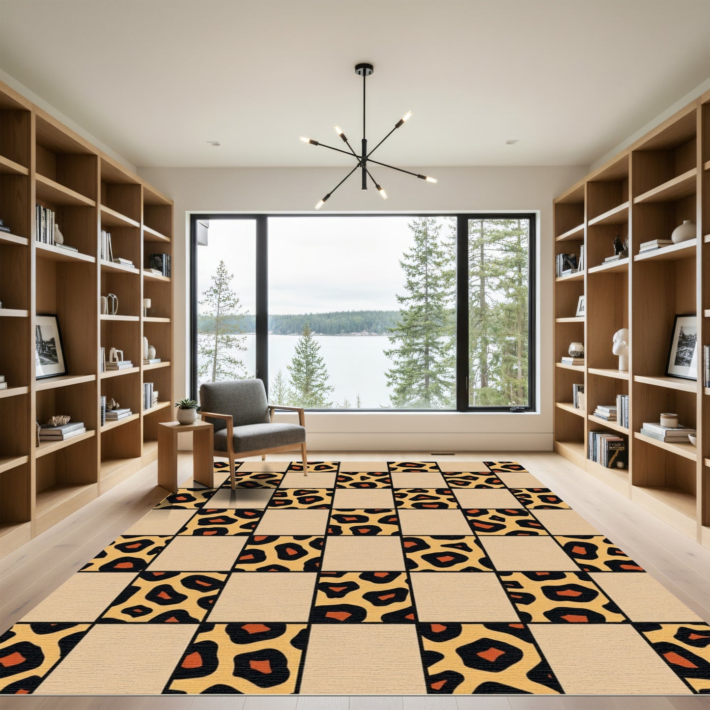 Checked Leopard Print Squares Rug