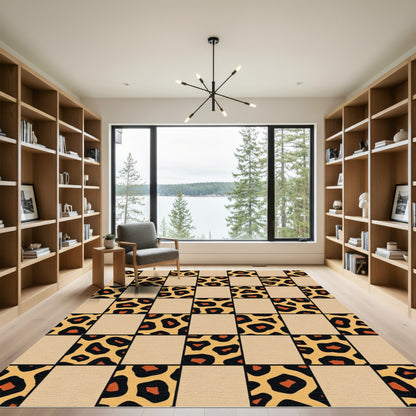 Checked Leopard Print Squares Rug