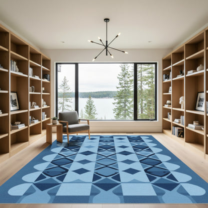 Wavy Diamond Geometric Cobalt Collage Rug