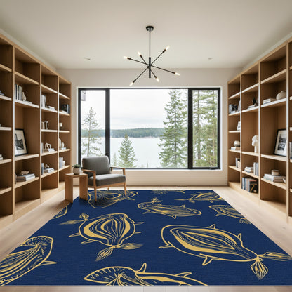 Golden Marine Life Navy Blue Rug