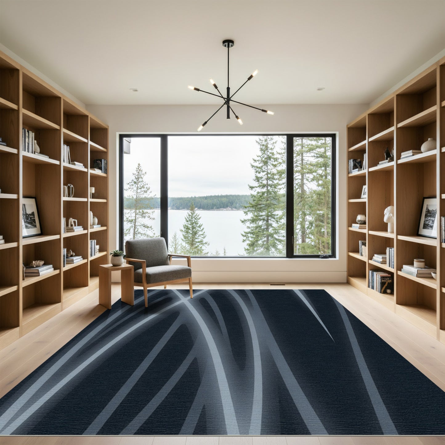 Modern Navy Blue Intertwined Lines Rug