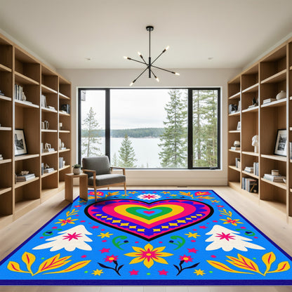 Vibrant Rainbow Heart Floral Trees Rug