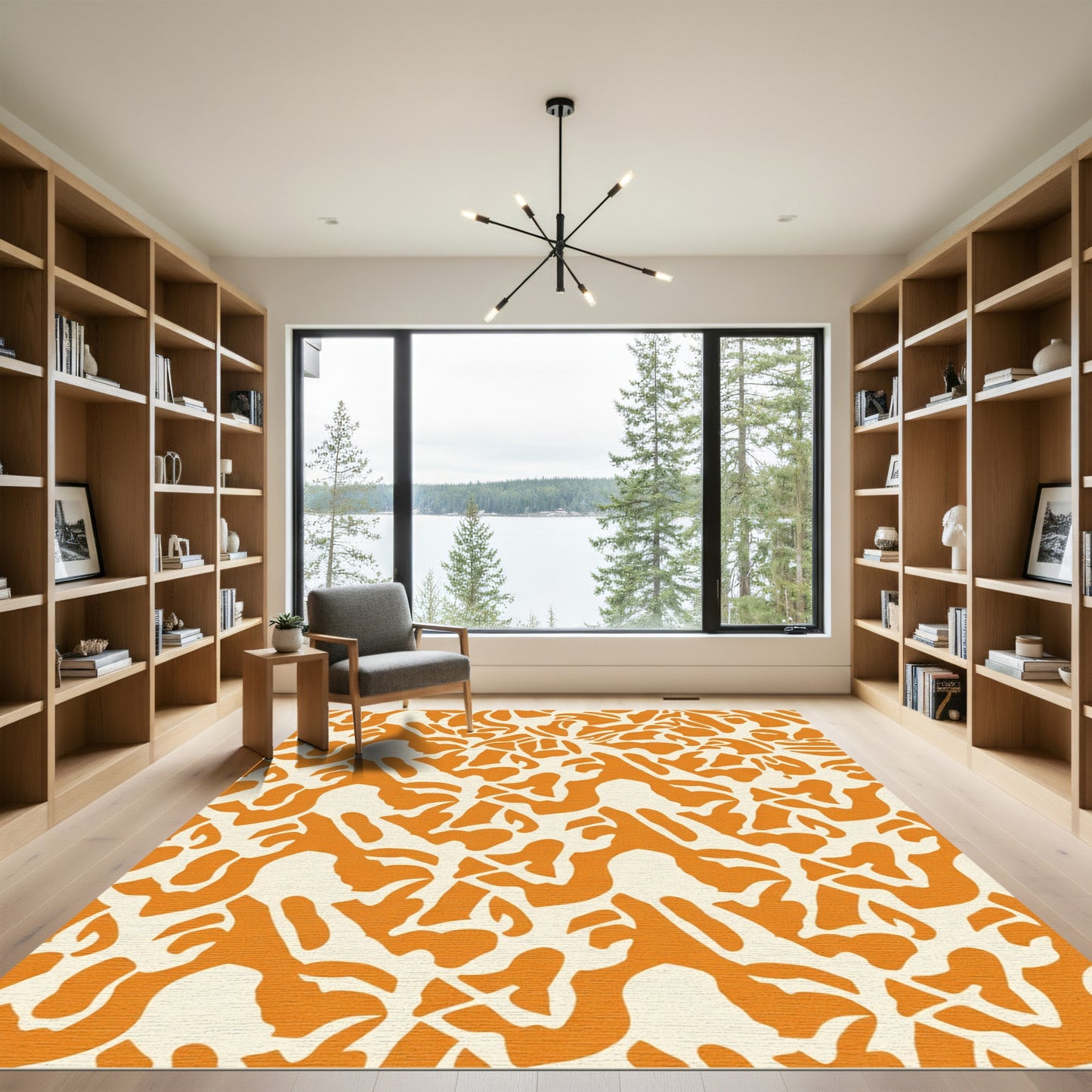 Bold Orange Abstract Organic Forms Rug