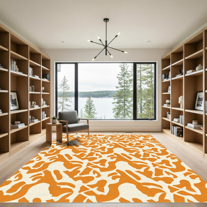 Bold Orange Abstract Organic Forms Rug