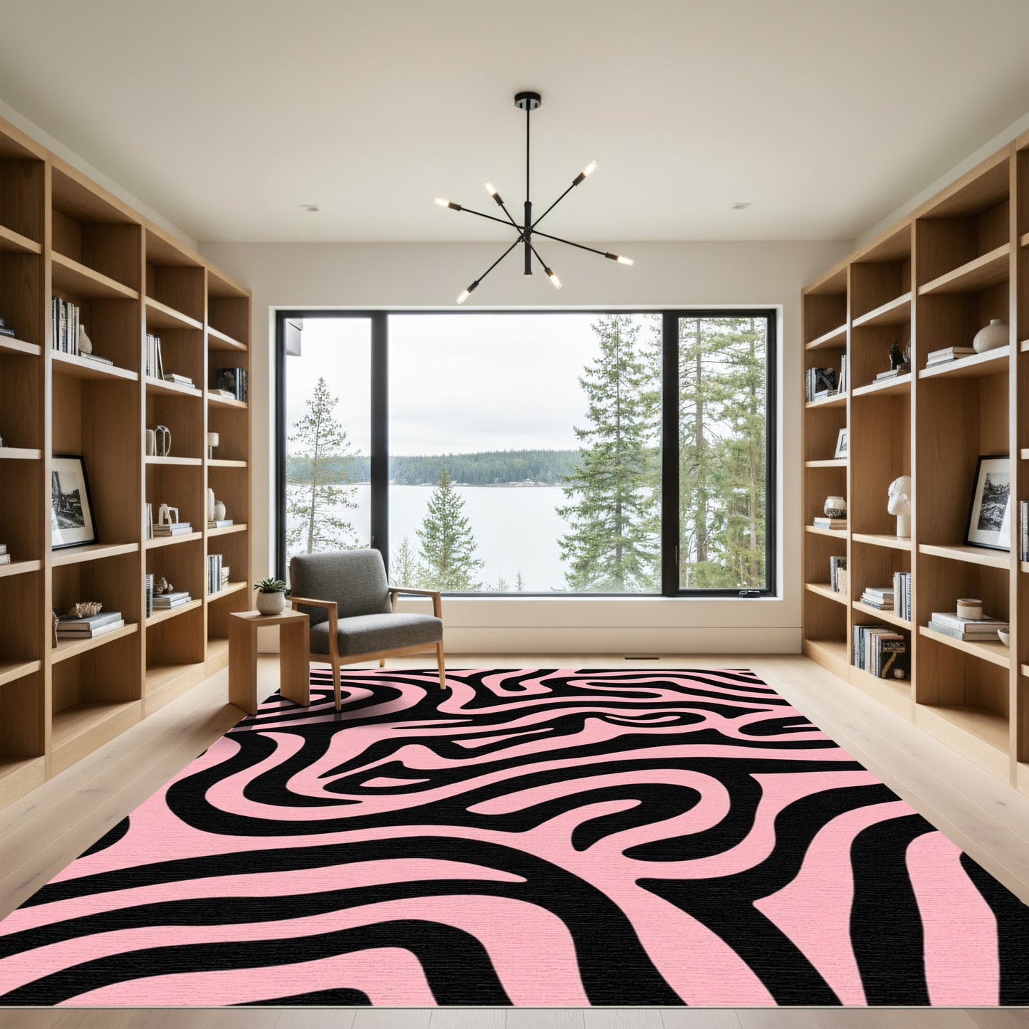 Pink Black Zebra Print Waves Rug