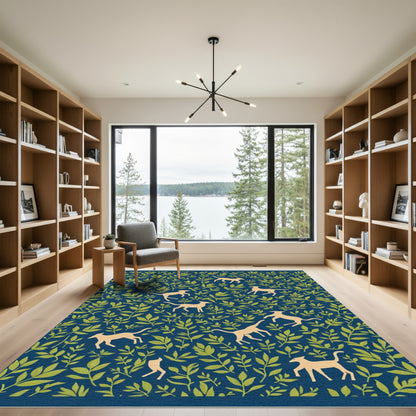 Charming Golden Hounds Foliage Navy Rug