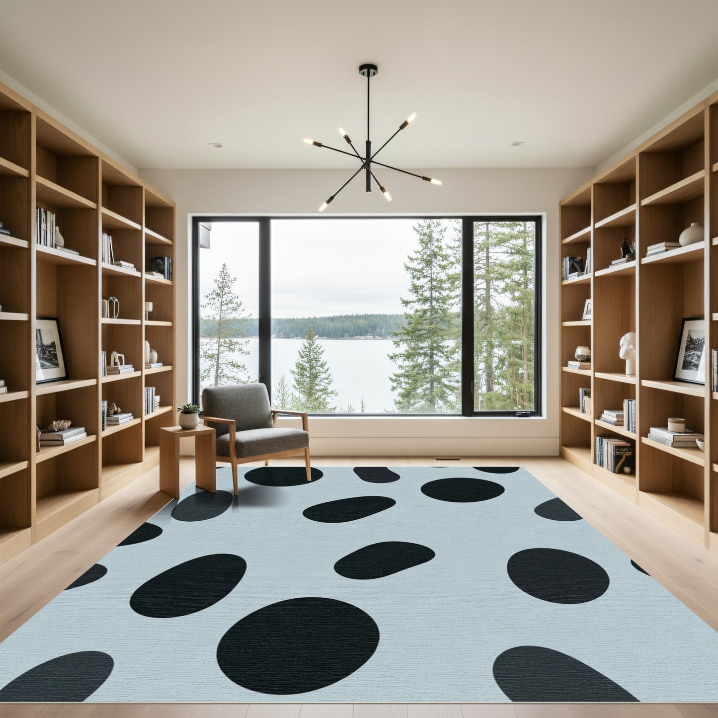 Pale Blue Black Spotty Organic Rug