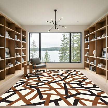 Brown Black Geometric Intersecting Lines Rug