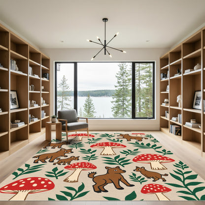 Woodland Foxes Red Mushroom Gathering Rug