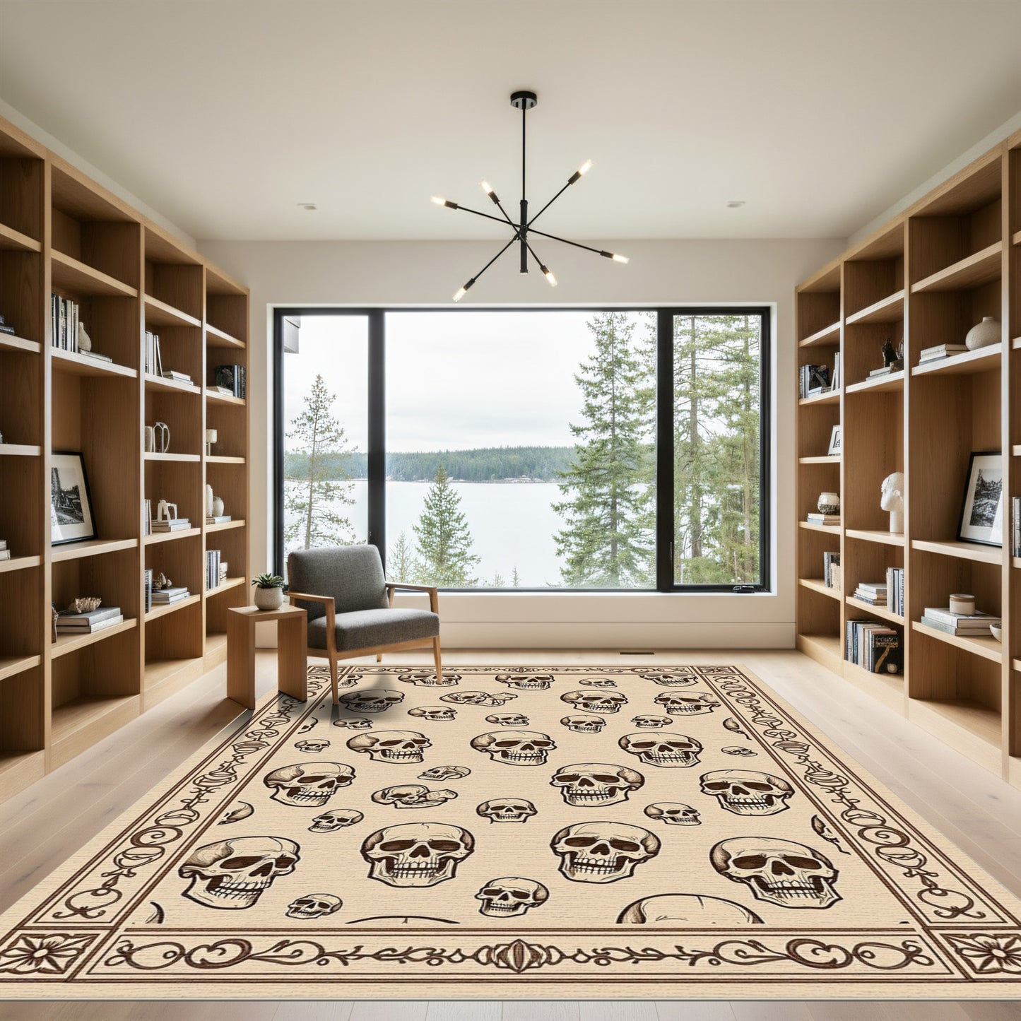 Brown Skull Collage Pattern Rug