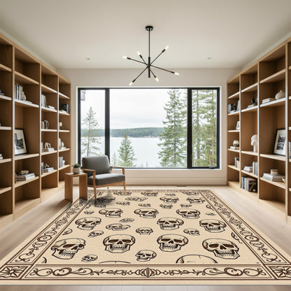 Brown Skull Collage Pattern Rug