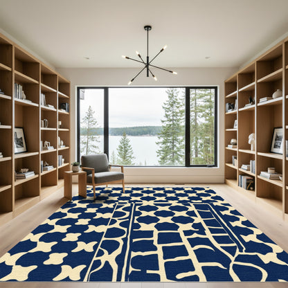 Indigo Bone Geometric Composition Rug