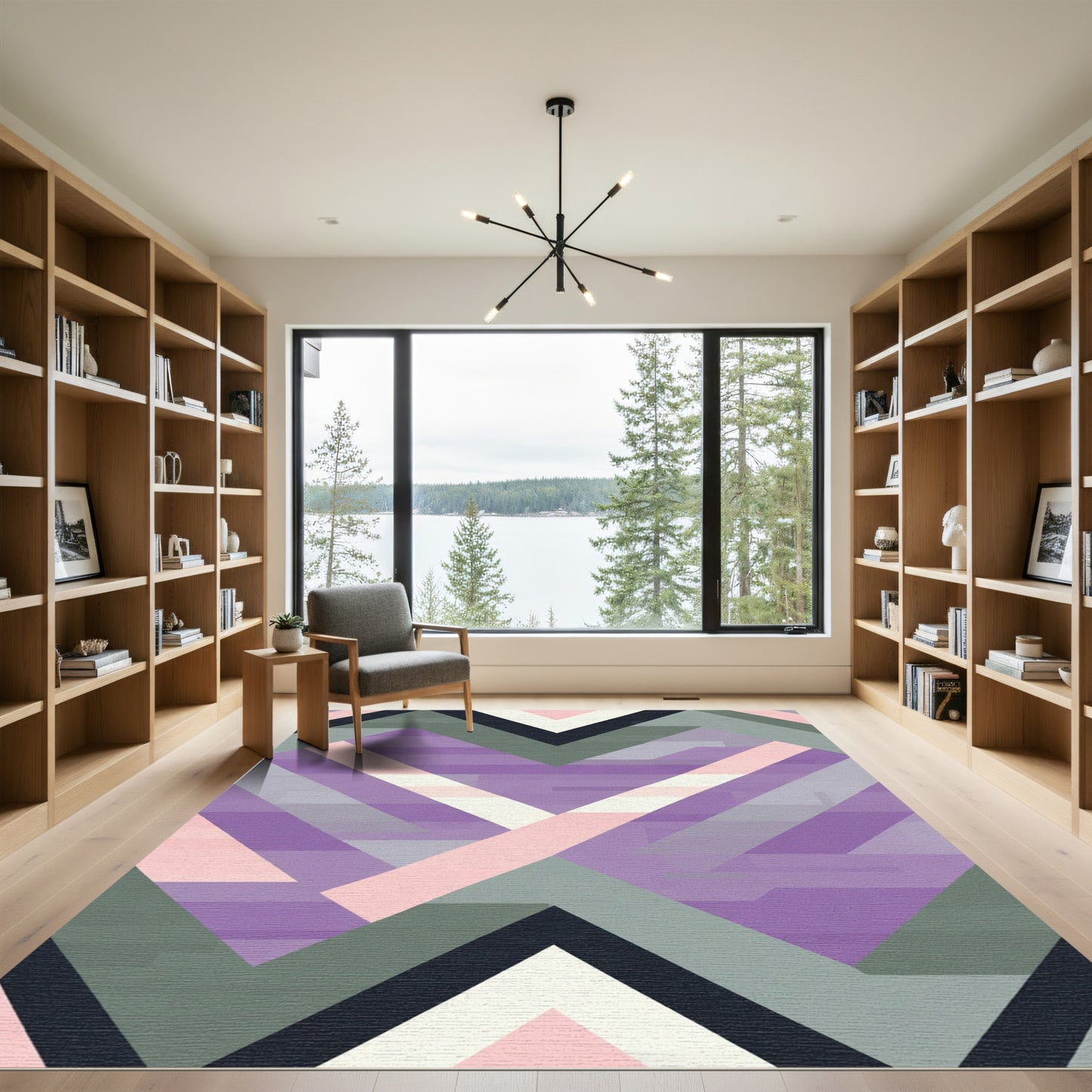 Geometric Lilac Pink Chevron Rug