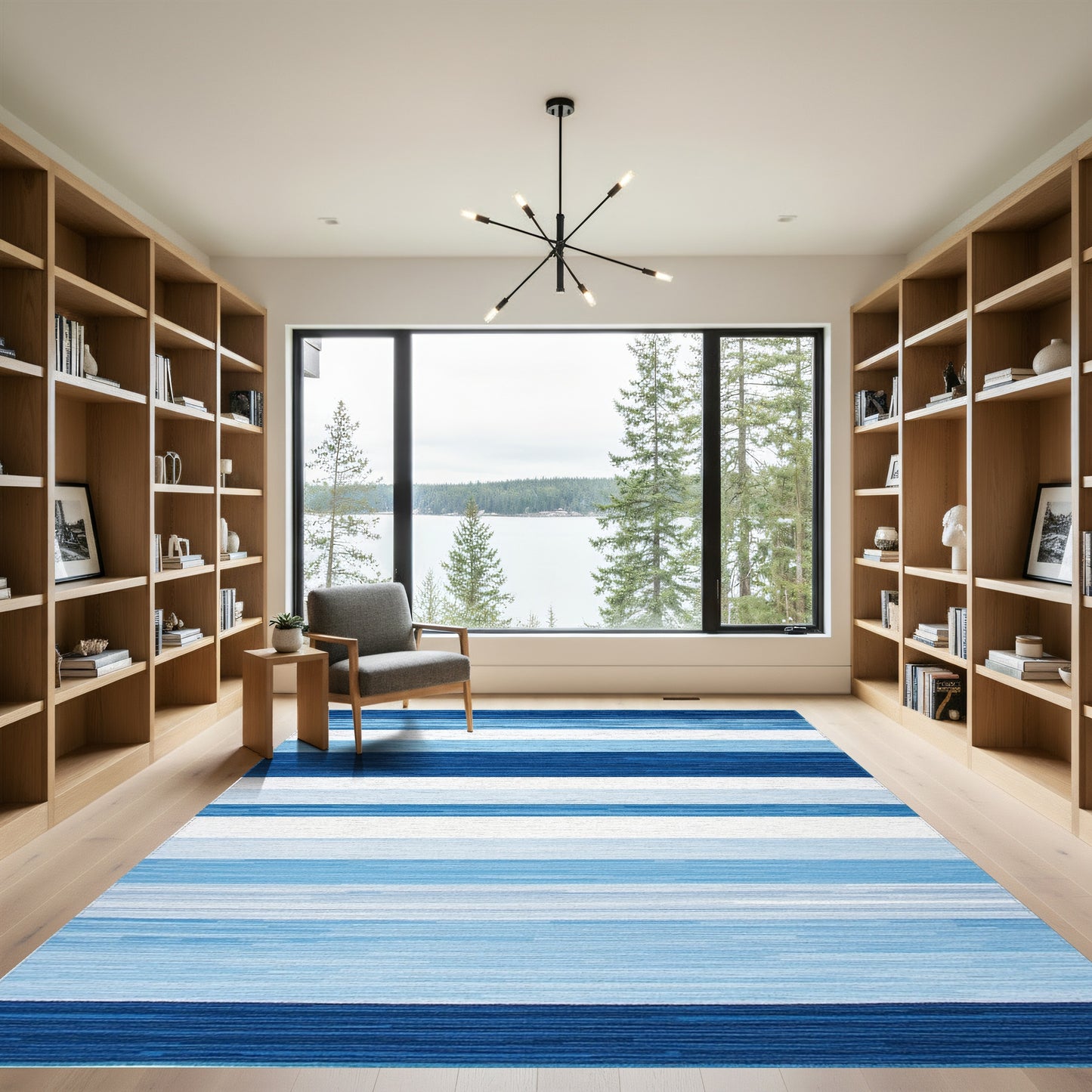 Navy Blue White Striped Rug