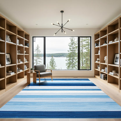 Navy Blue White Striped Rug
