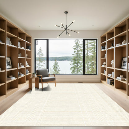 Pale Cream Subtle Grid Check Rug