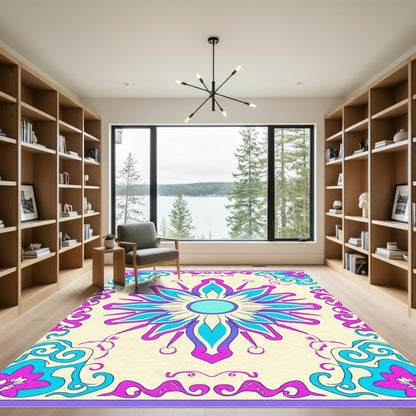 Vibrant Purple Teal Floral Mandala Rug