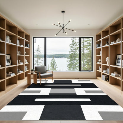 Monochrome Geometric Interlocking Blocks Rug