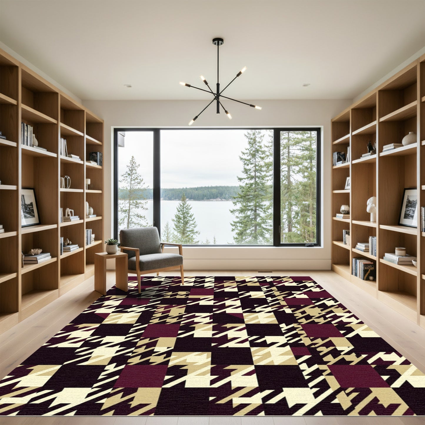 Deep Burgundy Houndstooth Squares Rug