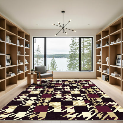 Deep Burgundy Houndstooth Squares Rug