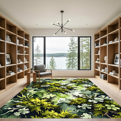 Lush Green Forest Fern Lichen Rug