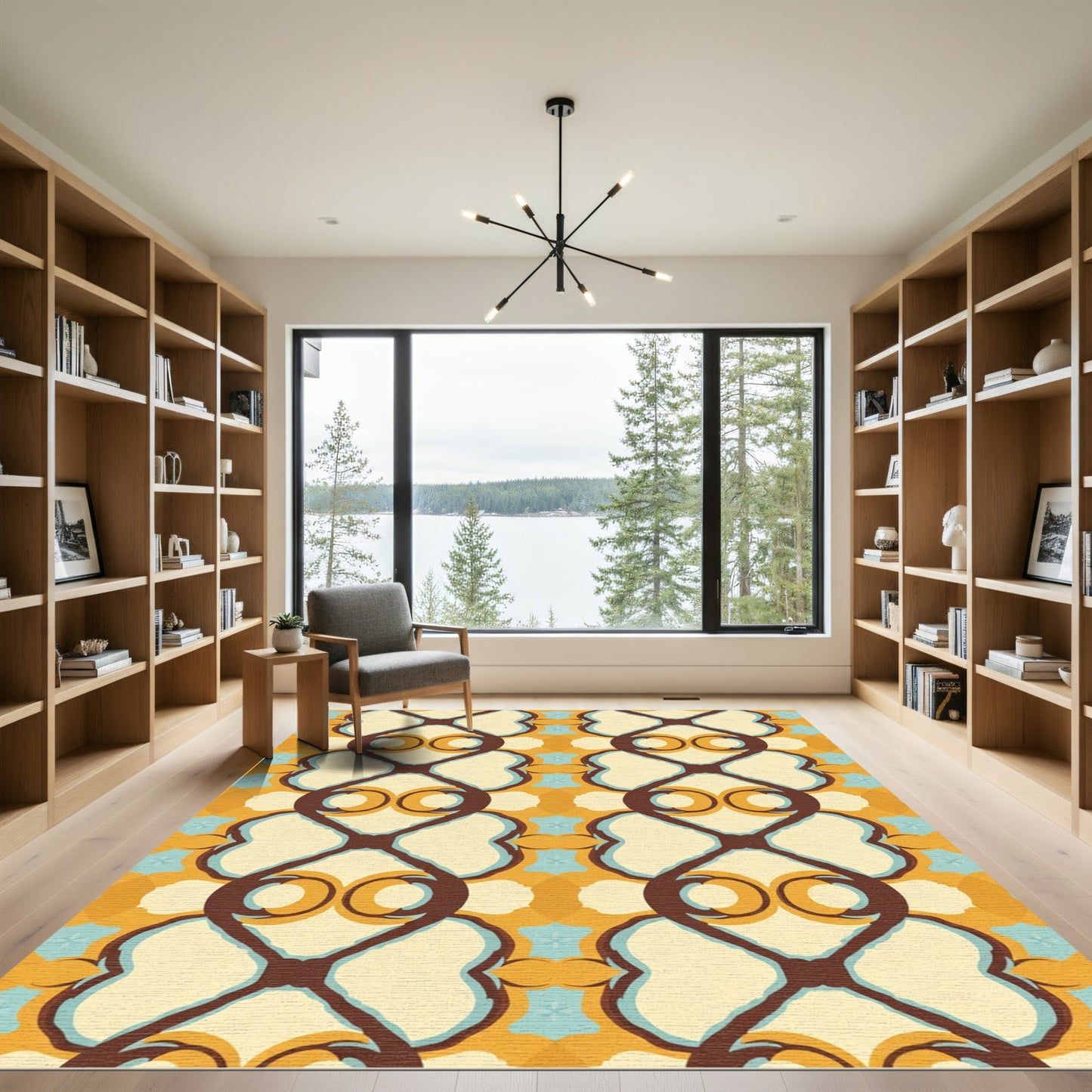 Retro Ochre Curvy Geometric Rug