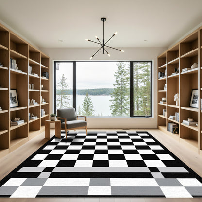 Black White Checkerboard Square Rug