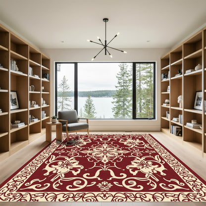 Crimson Cream Floral Medallion Border Rug