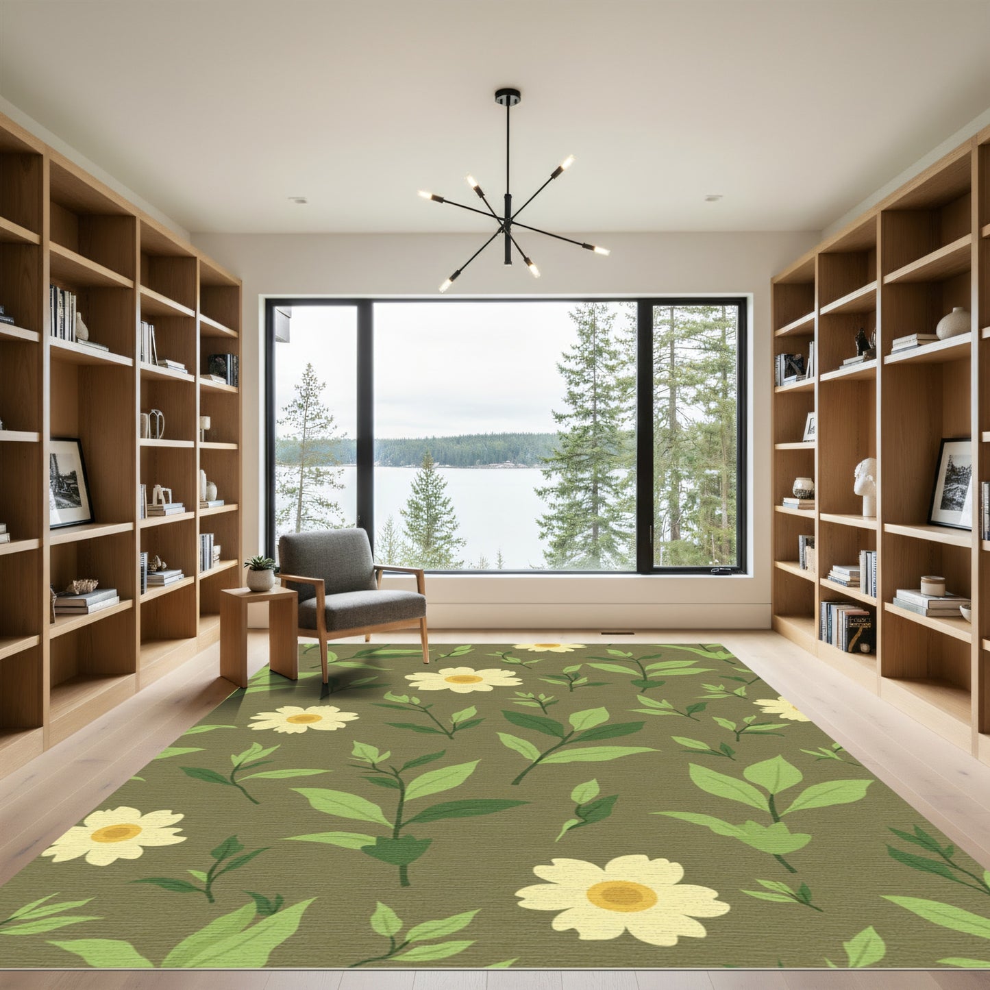 Cream Floral Leafy Branch Rug