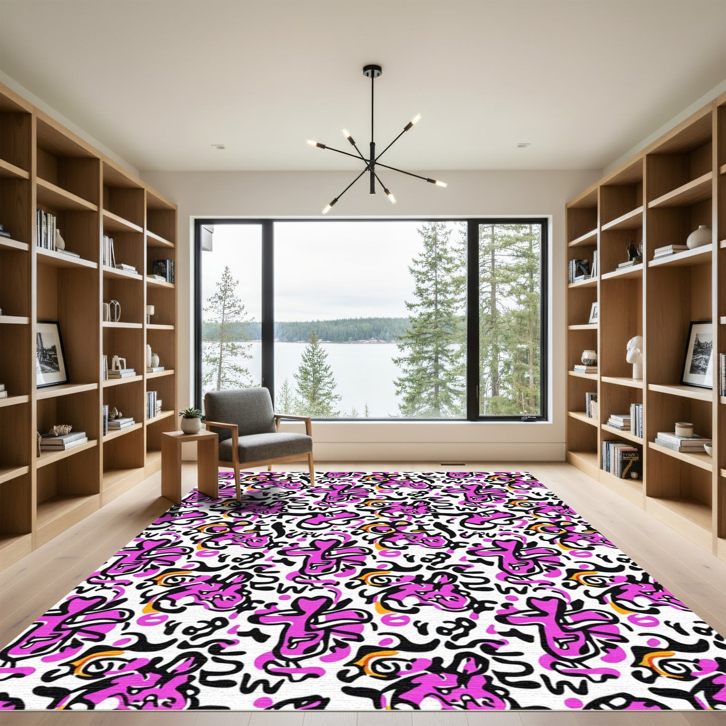 Pink Graffiti Swoosh Abstract Rug