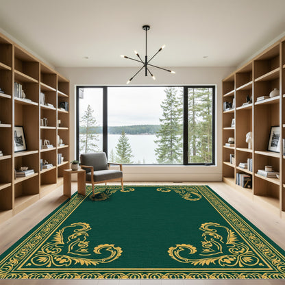 Ornate Gold Emerald Border Rug