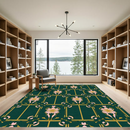 Art Deco Emerald Pink Floral Gate Rug